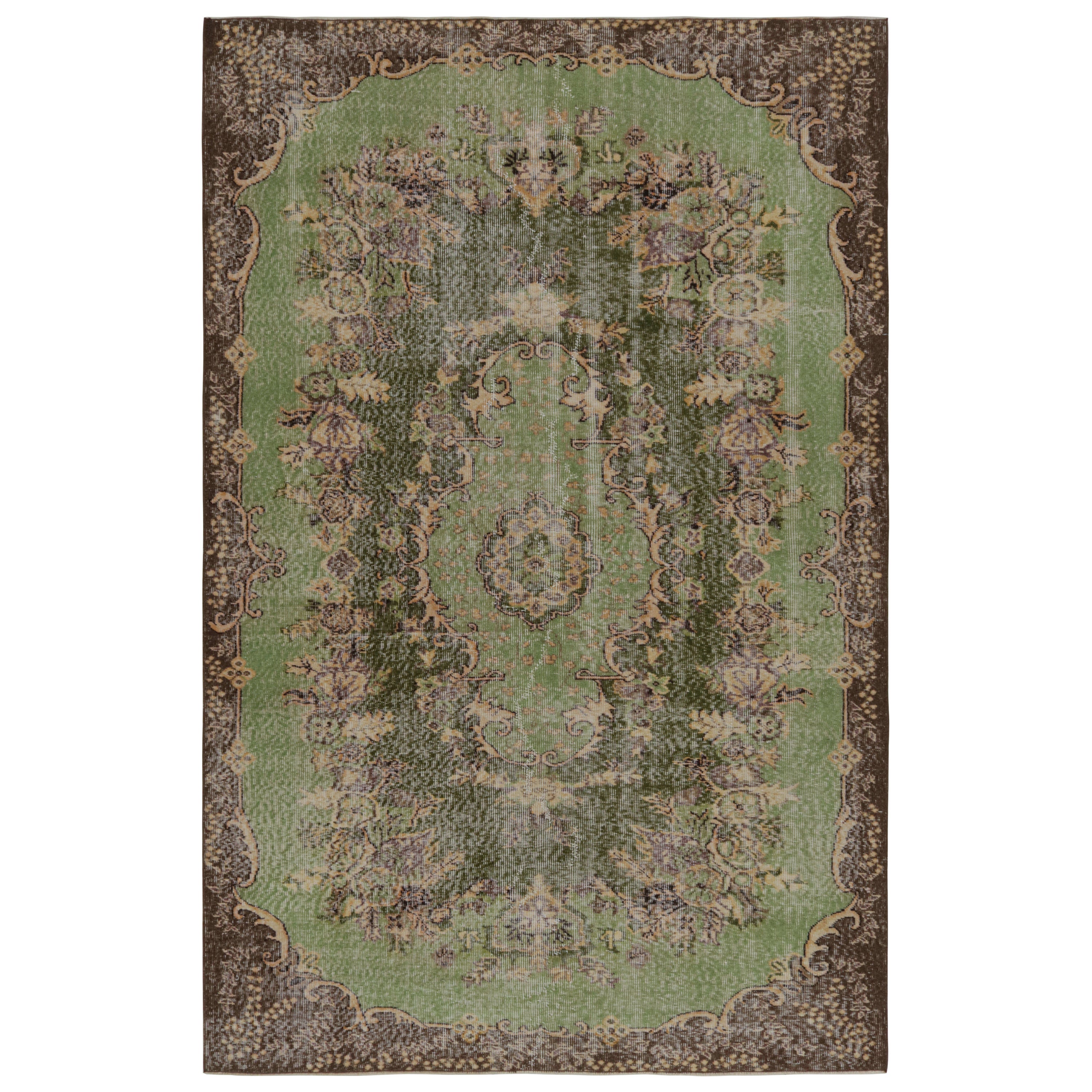 Vintage Zeki Muren rug in Green and Brown by Rug & Kilim For Sale