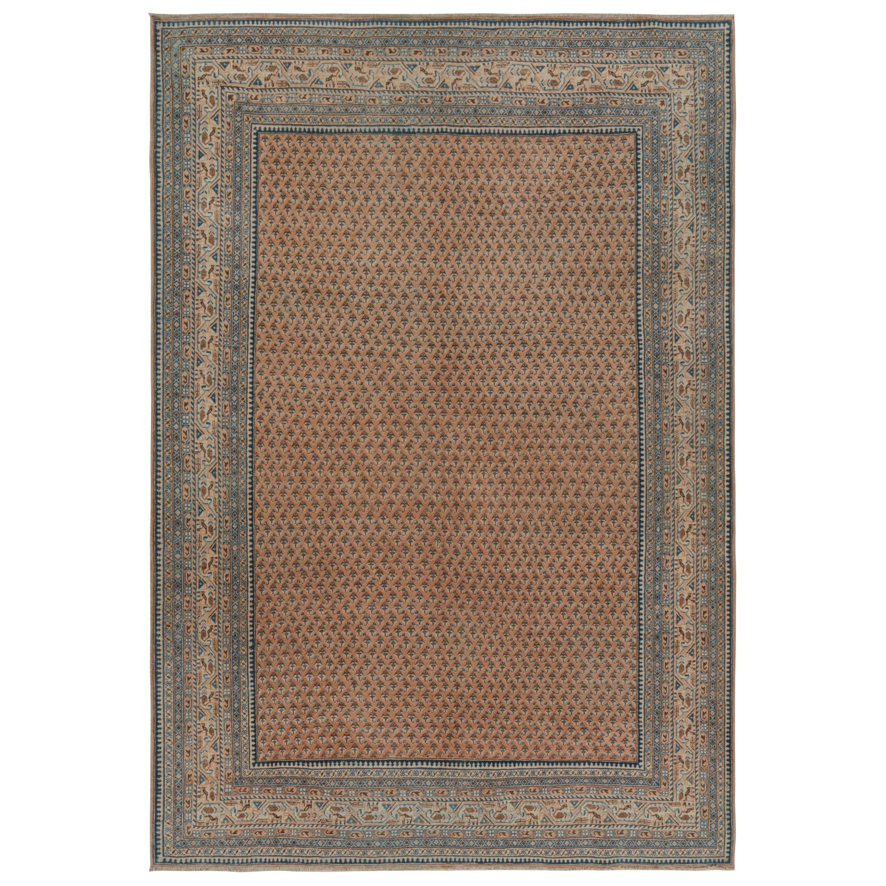 Vintage Indian rug in Beige-Brown and Blue Patterns by Rug & Kilim For Sale
