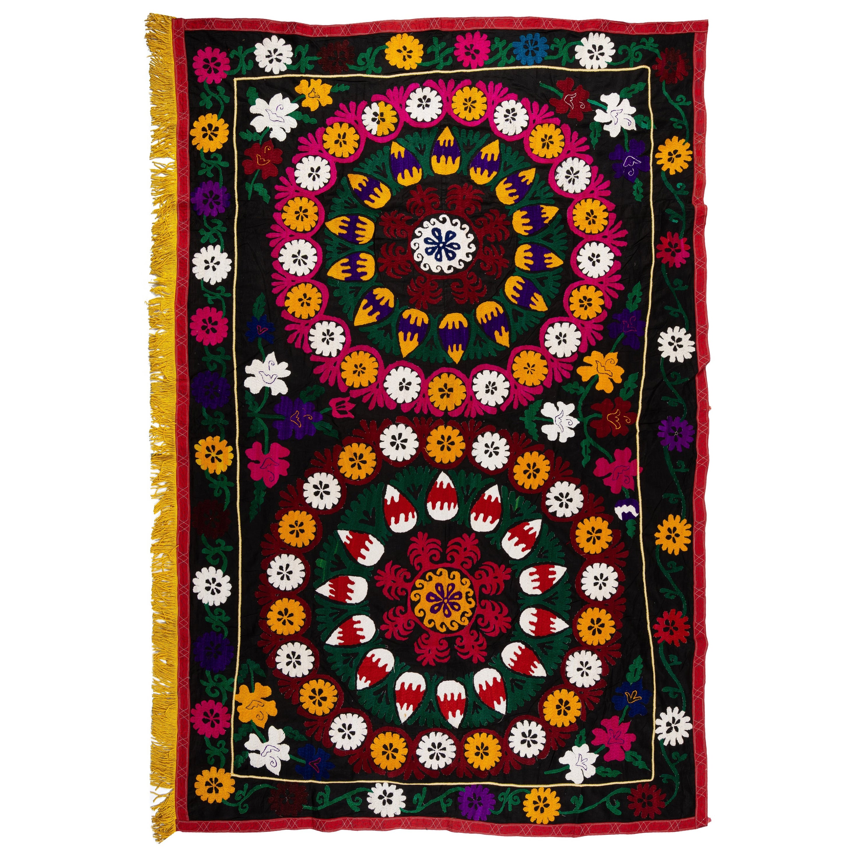 5x7.4 Ft Vintage Suzani Wall Hanging, Embroidered Tablecloth, Handmade Bedspread For Sale