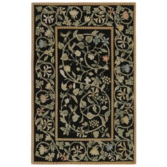 Rug & kilim’s European Style Rug in Black with Beige and Green Floral Patterns