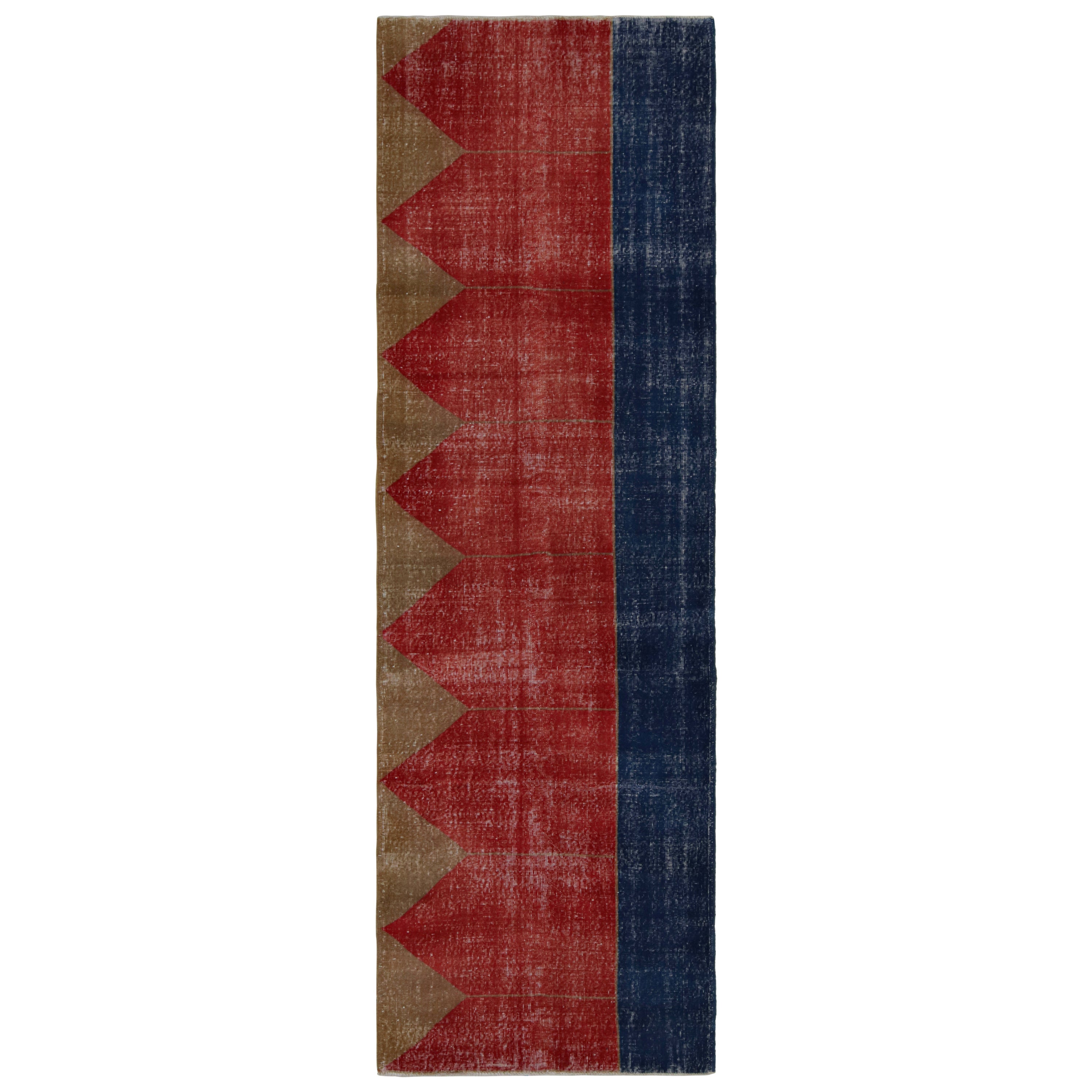  Vintage Turkish runner rug in Red, Blue and Brown Patterns by Rug & Kilim For Sale