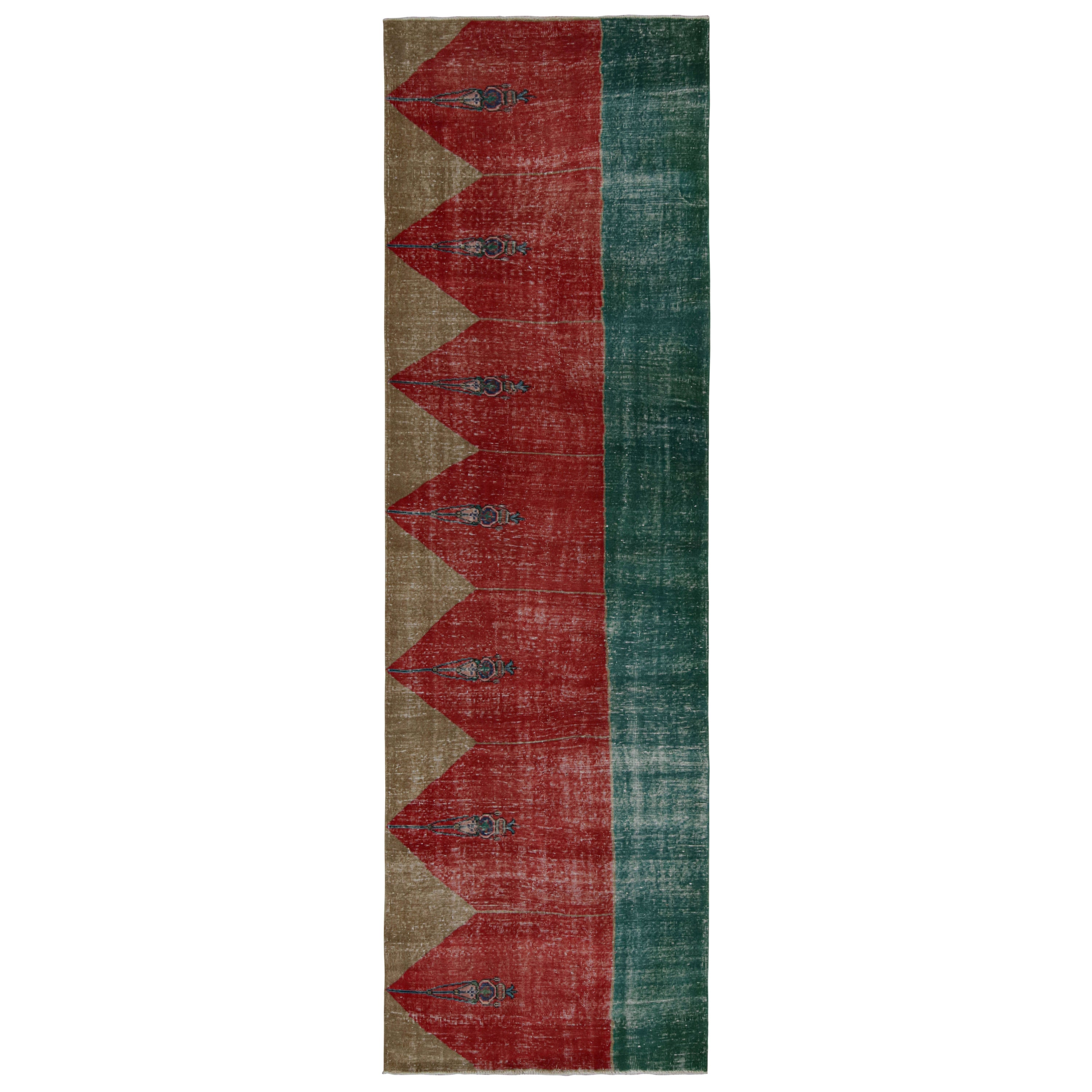 Vintage Turkish runner rug in Red, Teal and Gold Patterns by Rug & Kilim For Sale