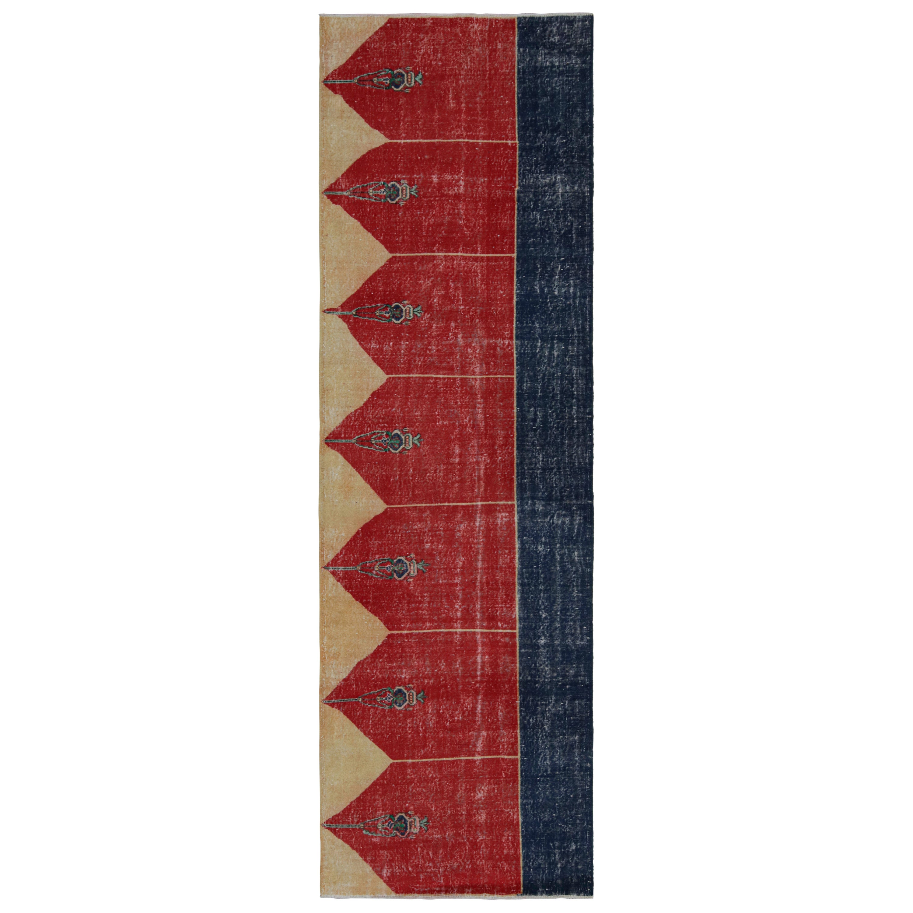 Vintage Turkish runner rug in Red, Blue and Gold Patterns by Rug & Kilim For Sale