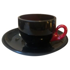 Six 1930 Art Deco Red and Black Murano Glass Coffee Cups by Napoleone Martinuzzi