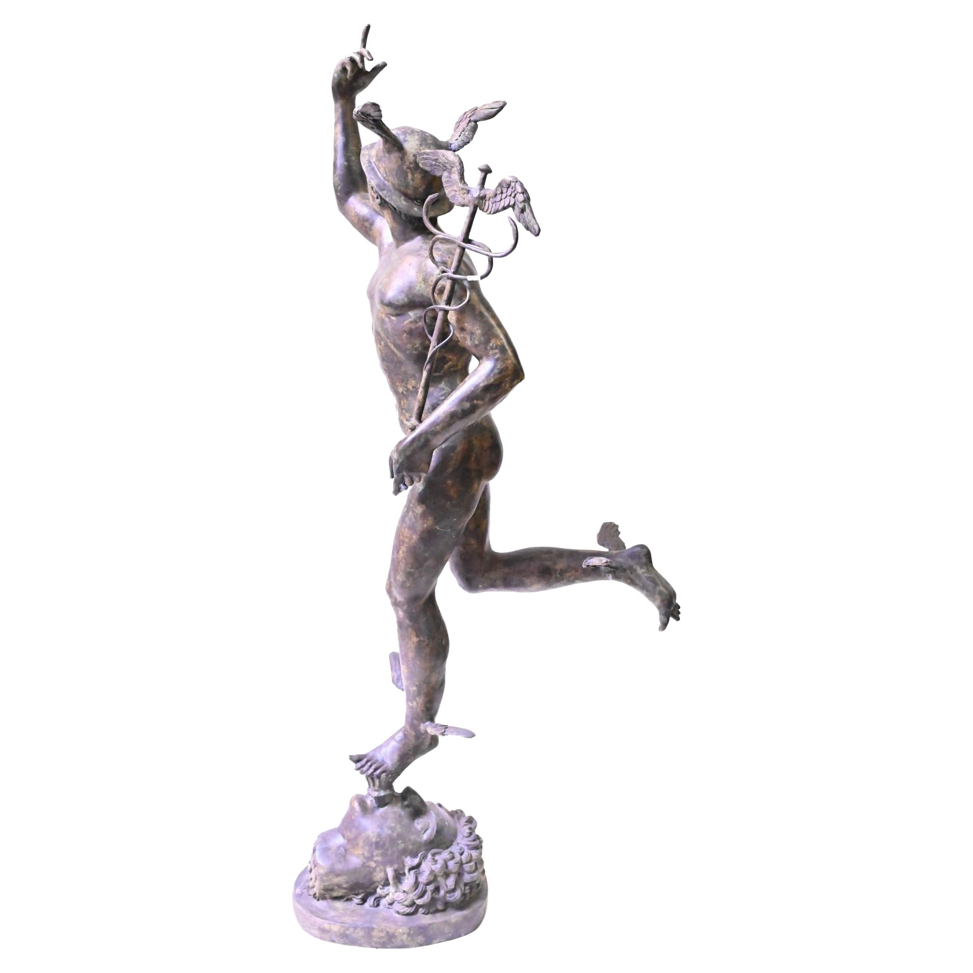 Grande statue italienne en bronze mercuré Hermès coulée par Giambologna en vente