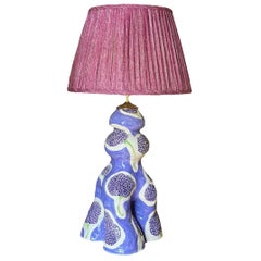 Lampe en céramique à motifs violets avec fleurs de souci peintes à la main 