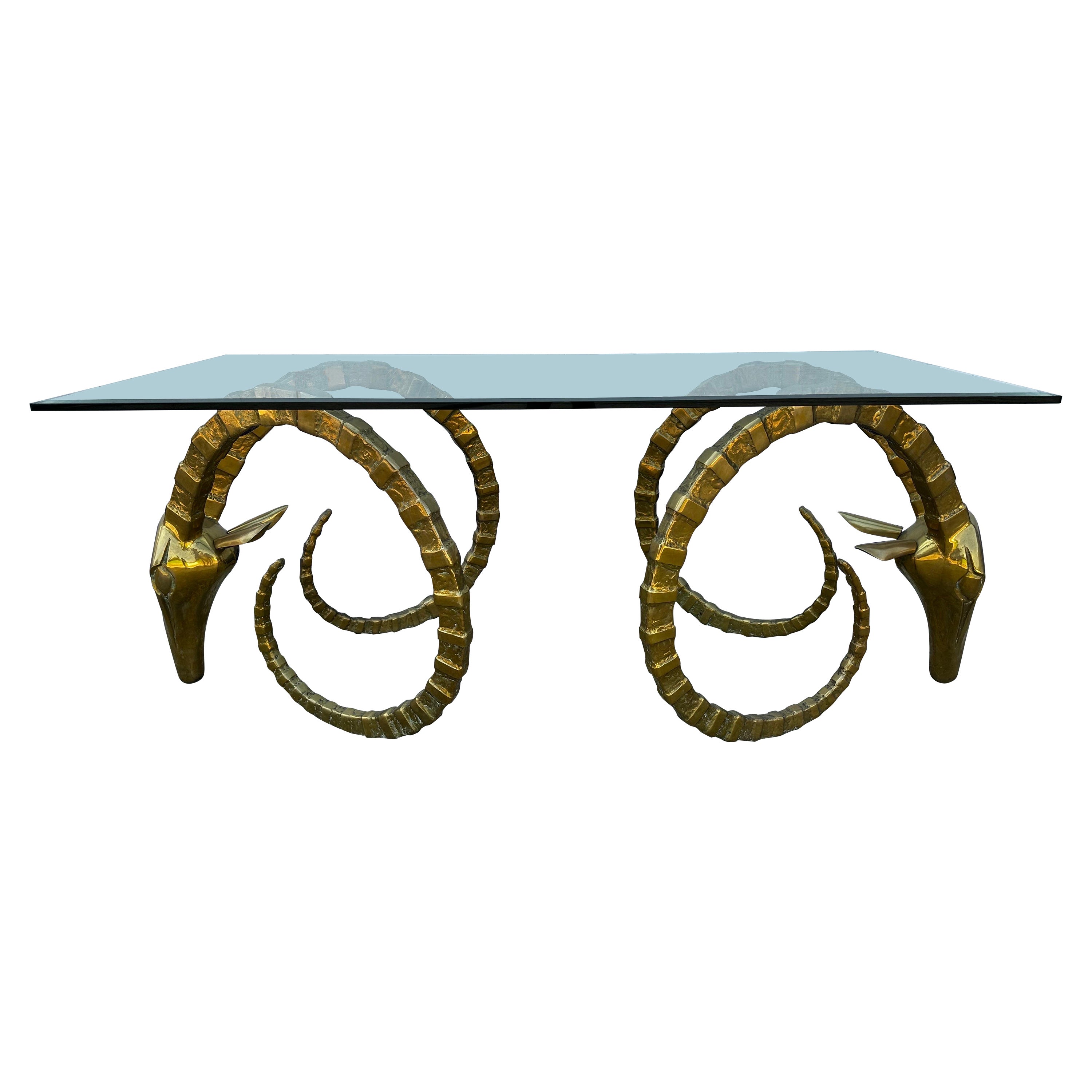 Brass Ibex Rams Head Dining or Center Table in the Style of Alain Chervet