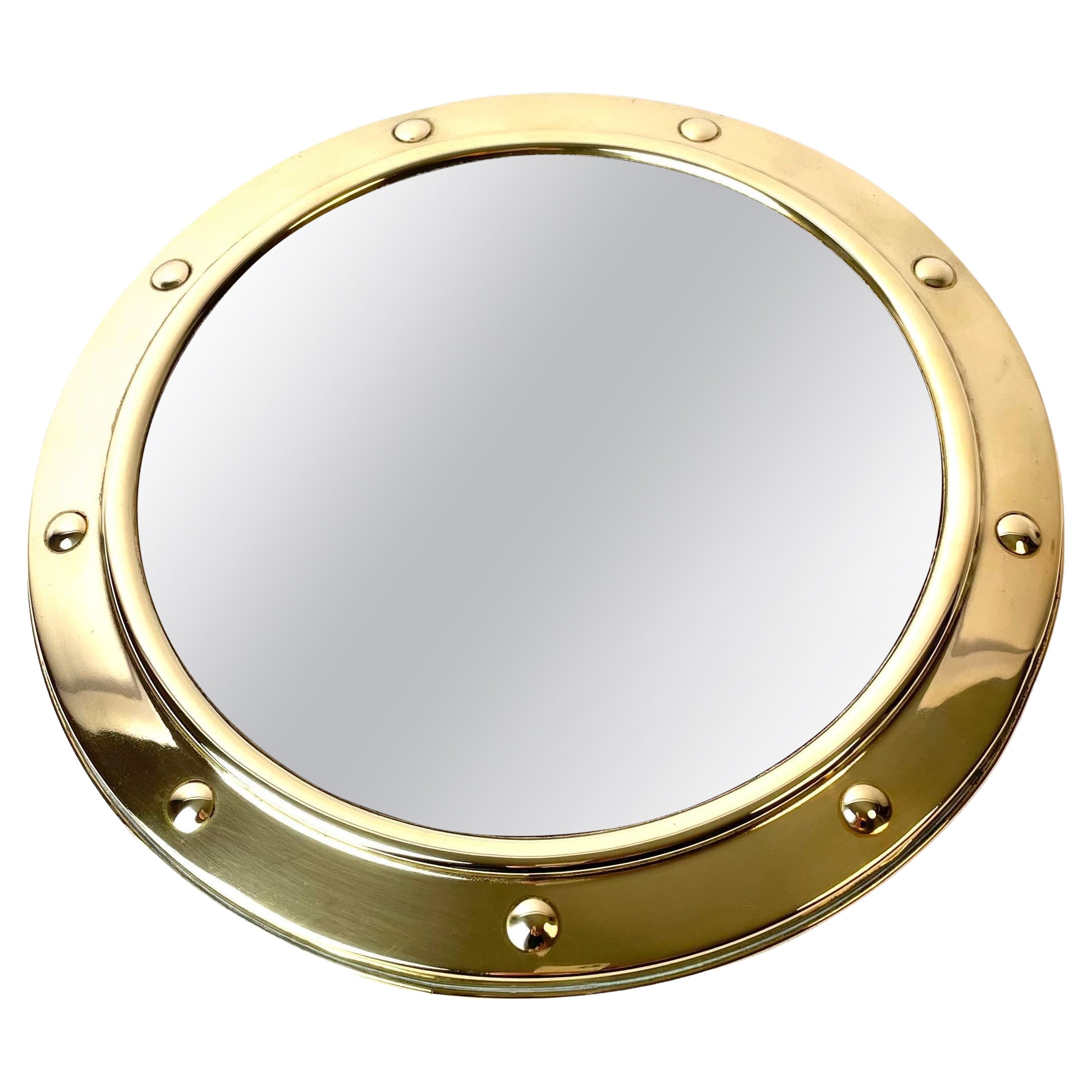 Mid-20th Century Porthole Convex Wall Mirror in Brass For Sale