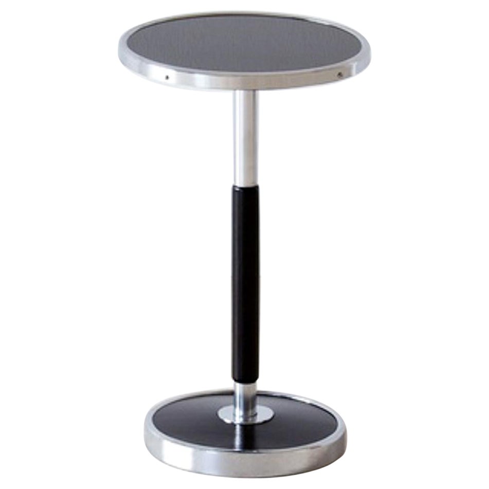 Modernist Round Side Table In Glass, Lacquered Wood, Chromed Metal, Customizable