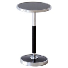 Used Modernist Round Side Table In Glass, Lacquered Wood, Chromed Metal, Customizable