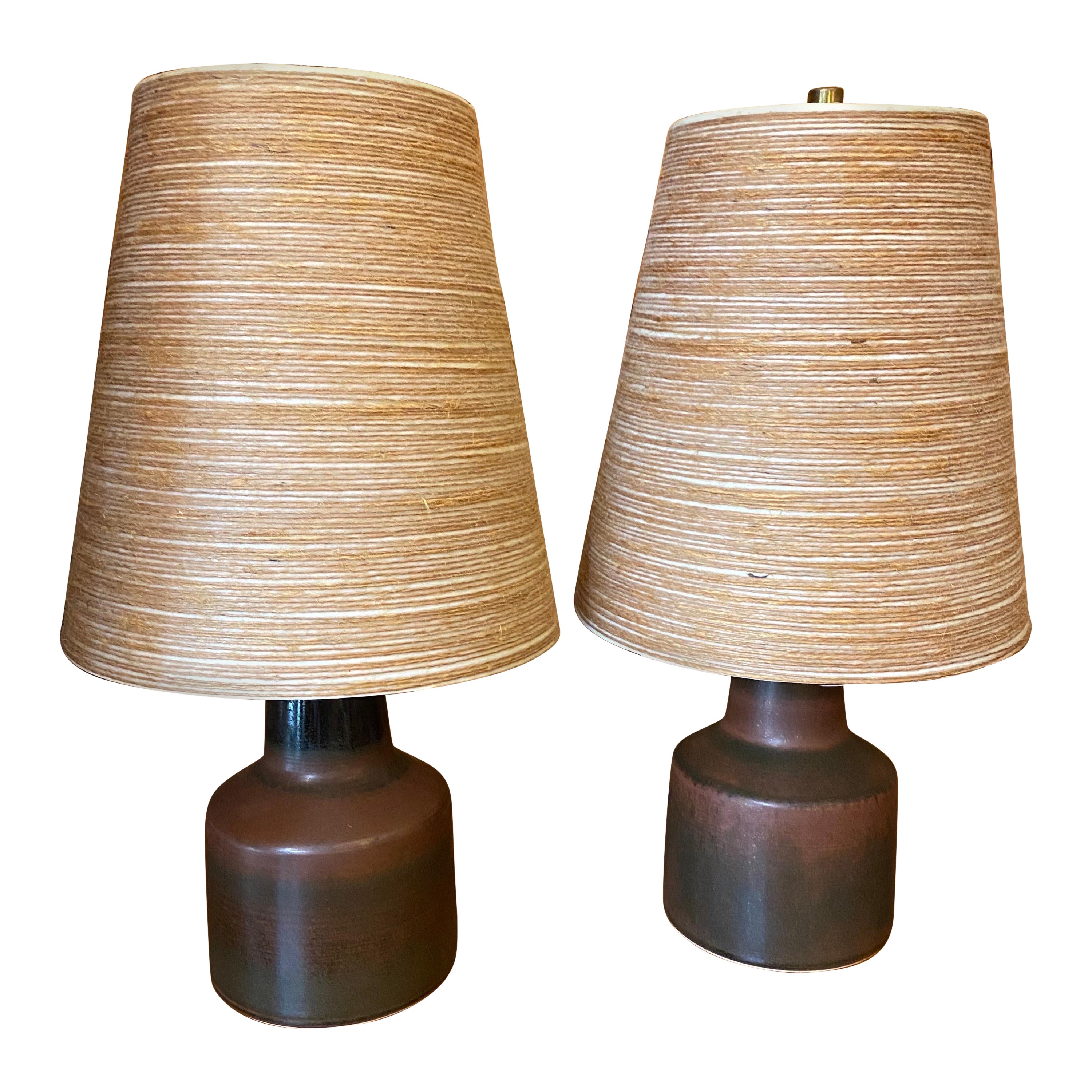 Lotte and Gunnar Bostlund Pair of Table Lamps with Original Shades For Sale