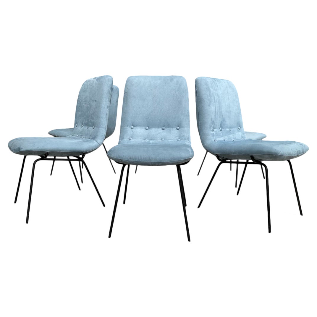 Brazilian Modern Chairs in Metal & Suede, Carlo Hauner, 1950s, Brazil