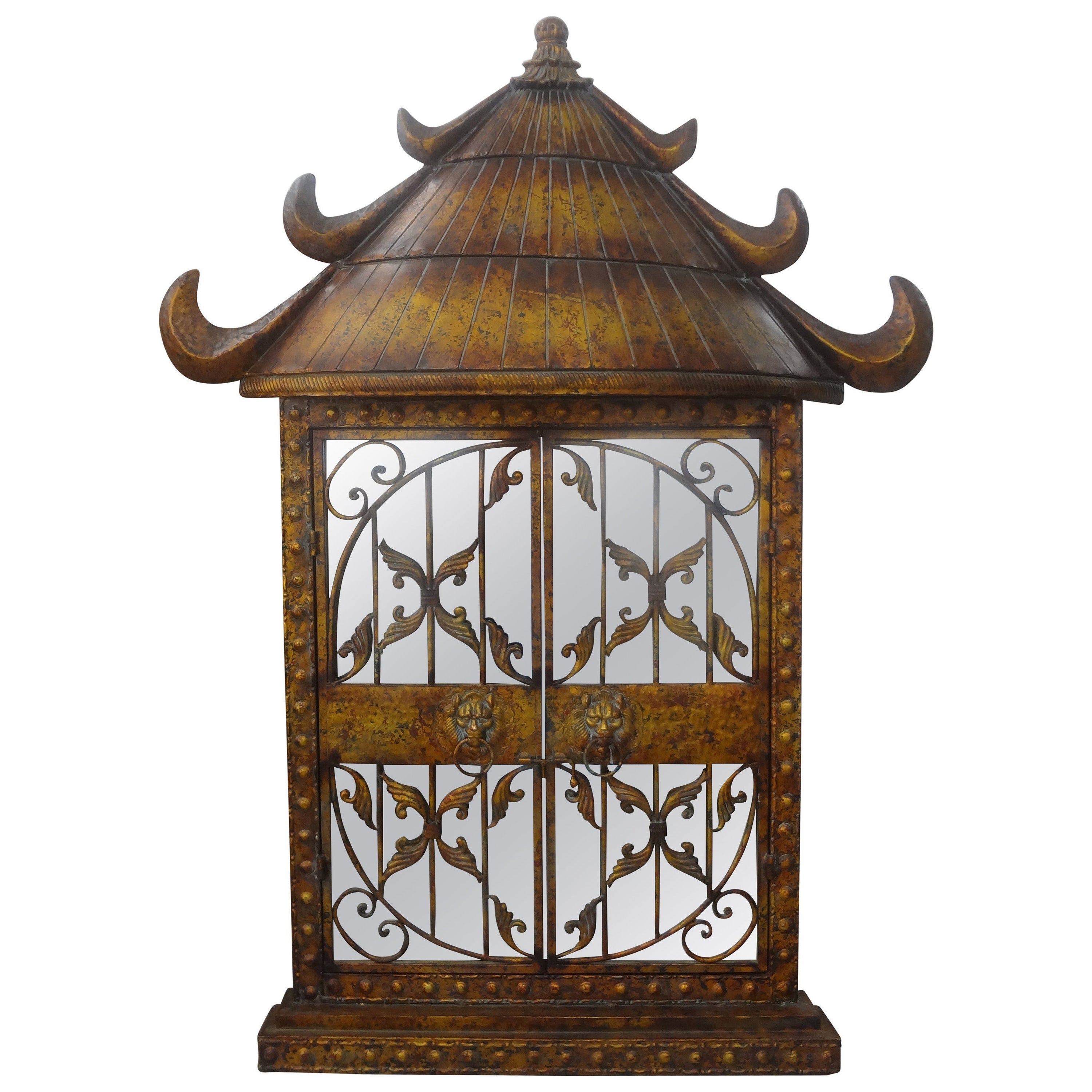 Espejo Pagoda Vintage de Metal Dorado