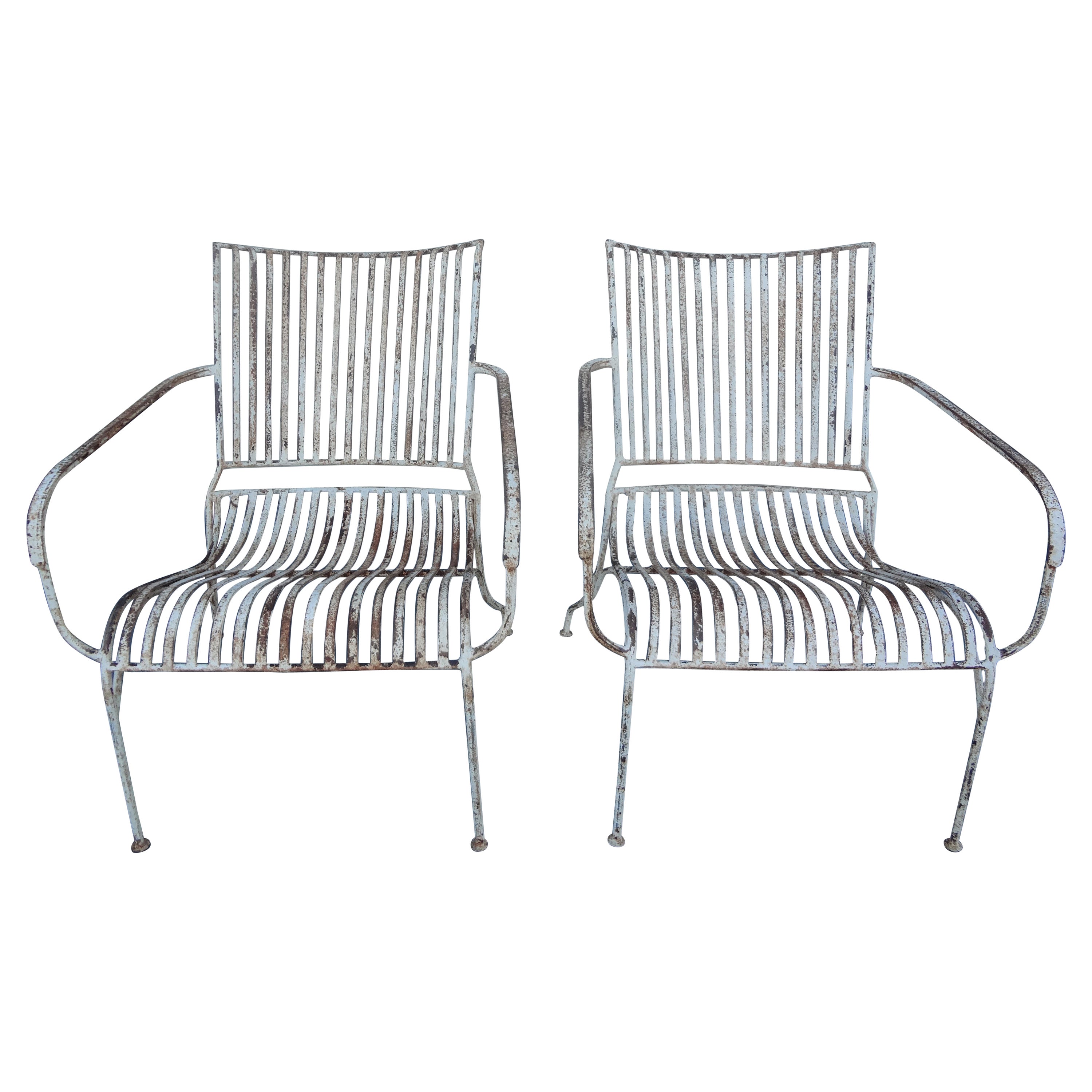 Pair Of French Wrought Iron Garden Chairs For Sale