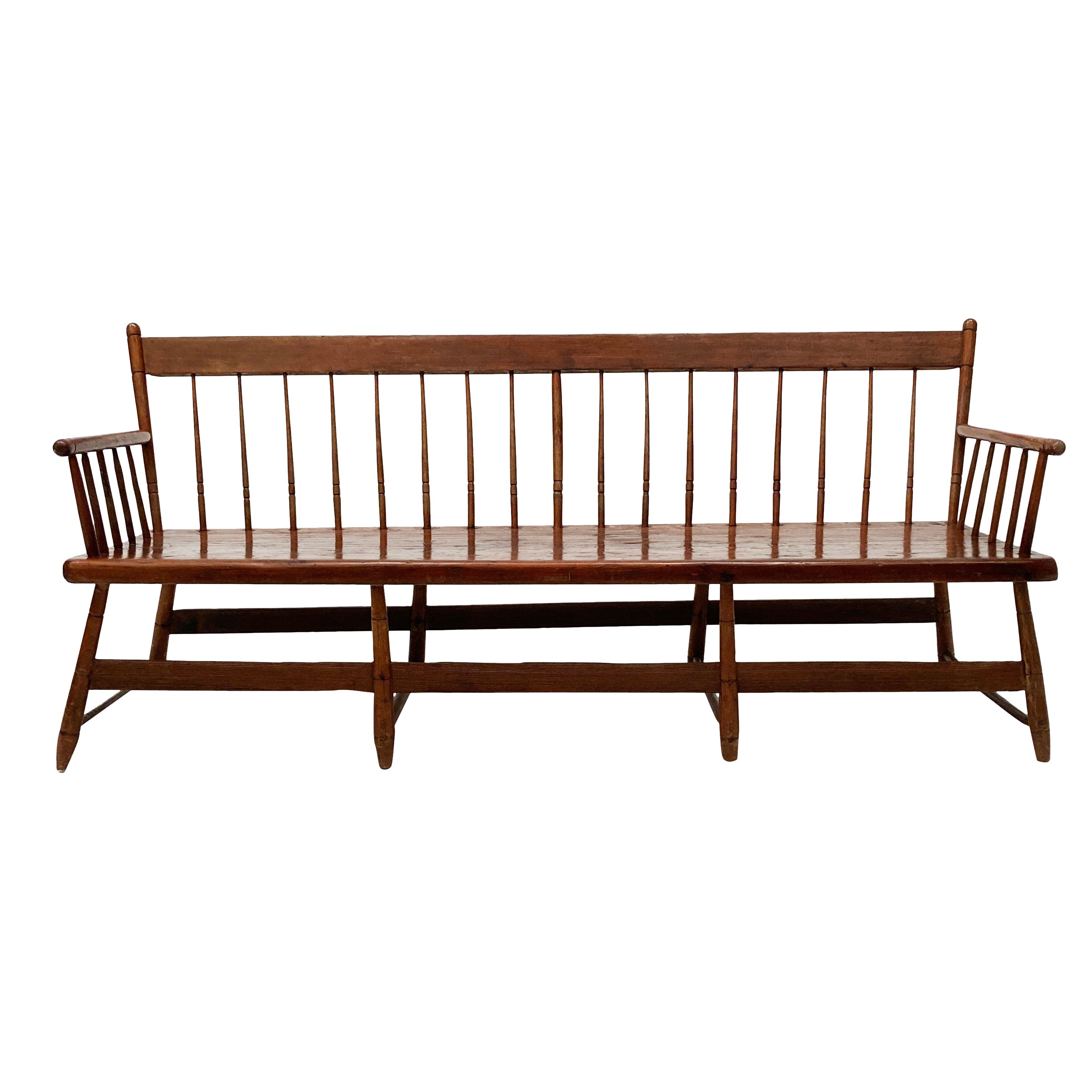 Early 19th Century Early American Pine Windsor Spindle-Back Meeting House Bench