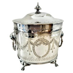 English Silver Plate Tea Caddy with Lion and Ring Handles
