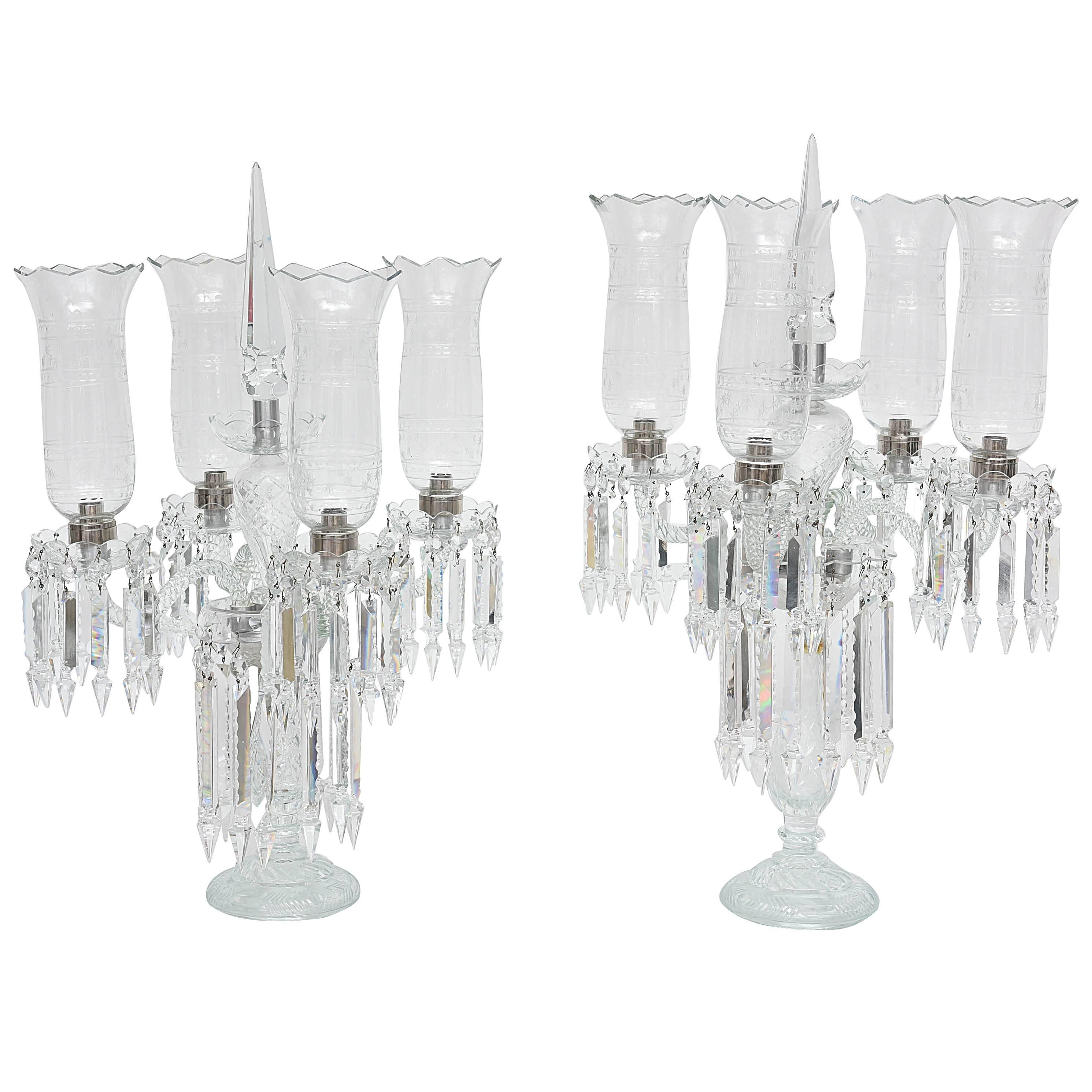 Pair of Baccarat Style, French Regency Cut-Crystal Girandoles For Sale