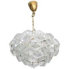 Mid-Century Modern Chandelier, Glass and Brass, Austria, 1960s