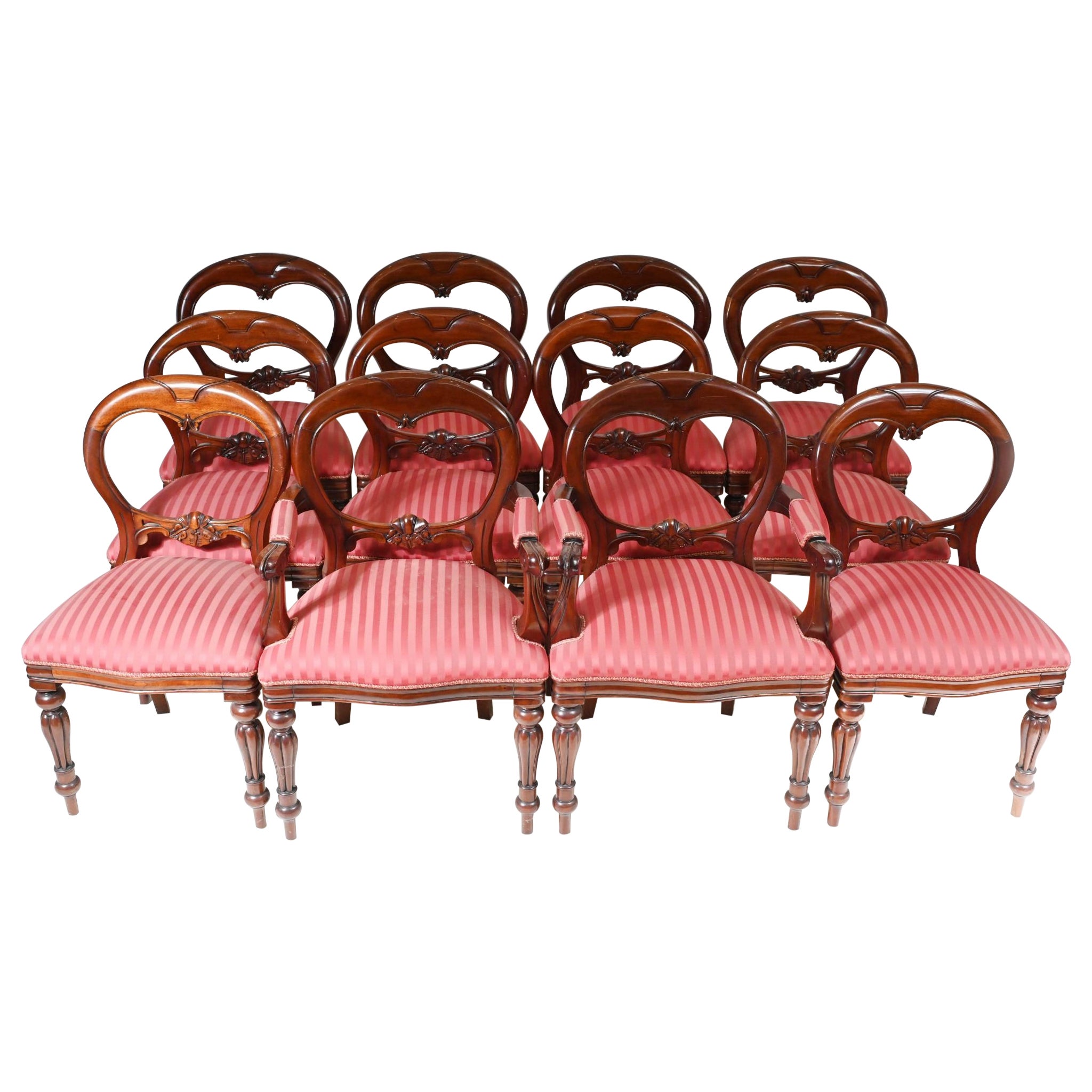 Set 12 Victorian Dining Chairs Balloon Back Diners