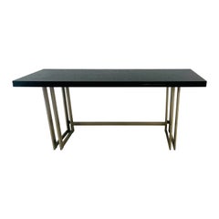 Vintage Artelano, steel and stained oak Extending Console Table, Italy 1970