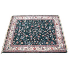 Vintage Hand Knotted Persian Sino Tabriz Teal & Beige Floral Carpet Area Rug 8' x 10'