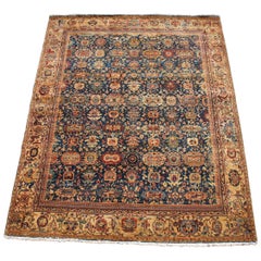 Vintage Very Fine Persian Bijar Hand Knotted Gold & Blue Floral Area Rug Carpet 8' x 10'