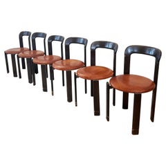 1970s Postmodern Leather Seat Dining Chairs by Bruno Rey for Dietiker, Set of 6