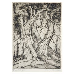 Vintage 1930s Charles Bowling Knurled Trees Dry Point Etching
