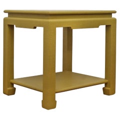 Vintage Karl Springer style Asian Beige Linen Wrapped Side Table