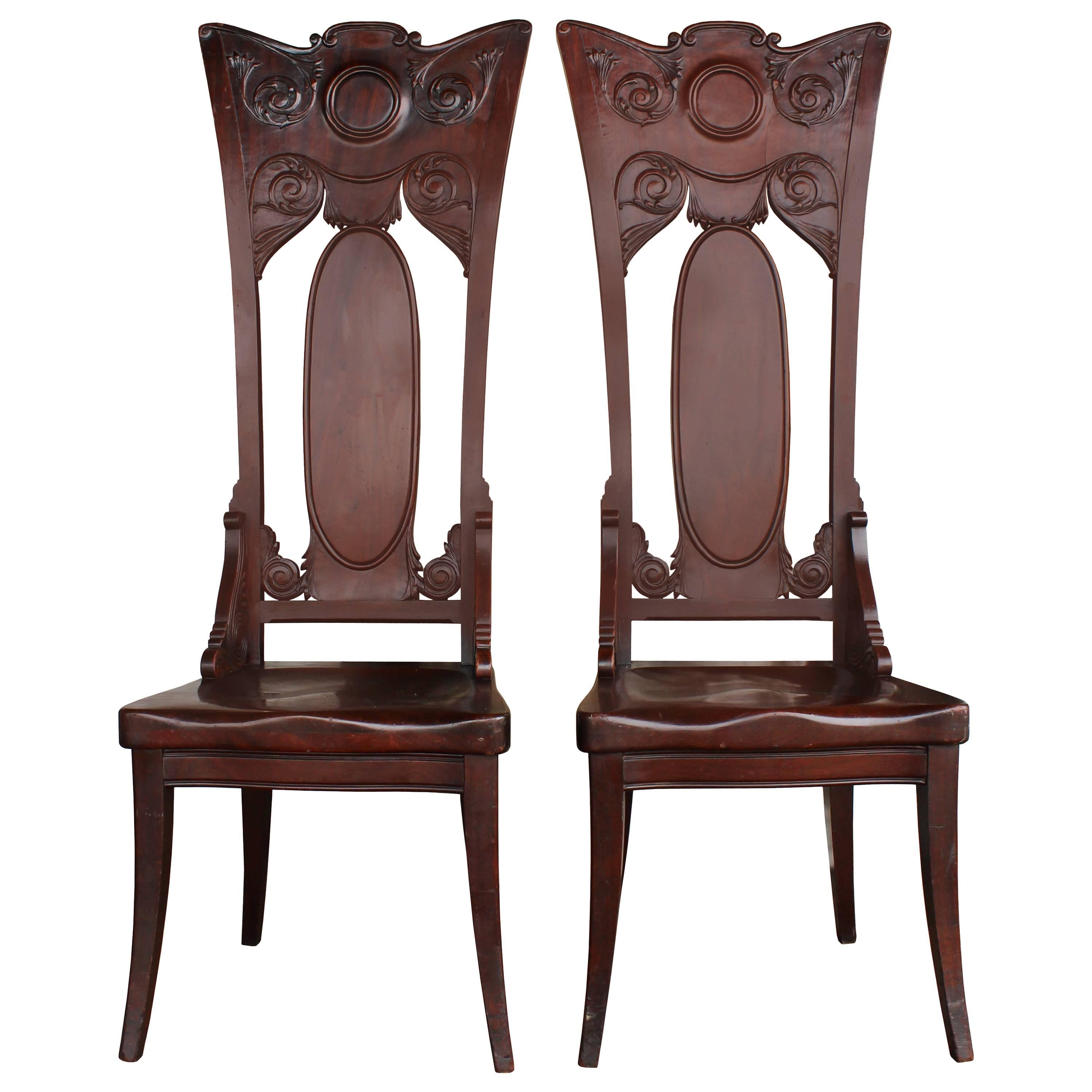 Pair of Early 20th Century Transitional High Back Chairs