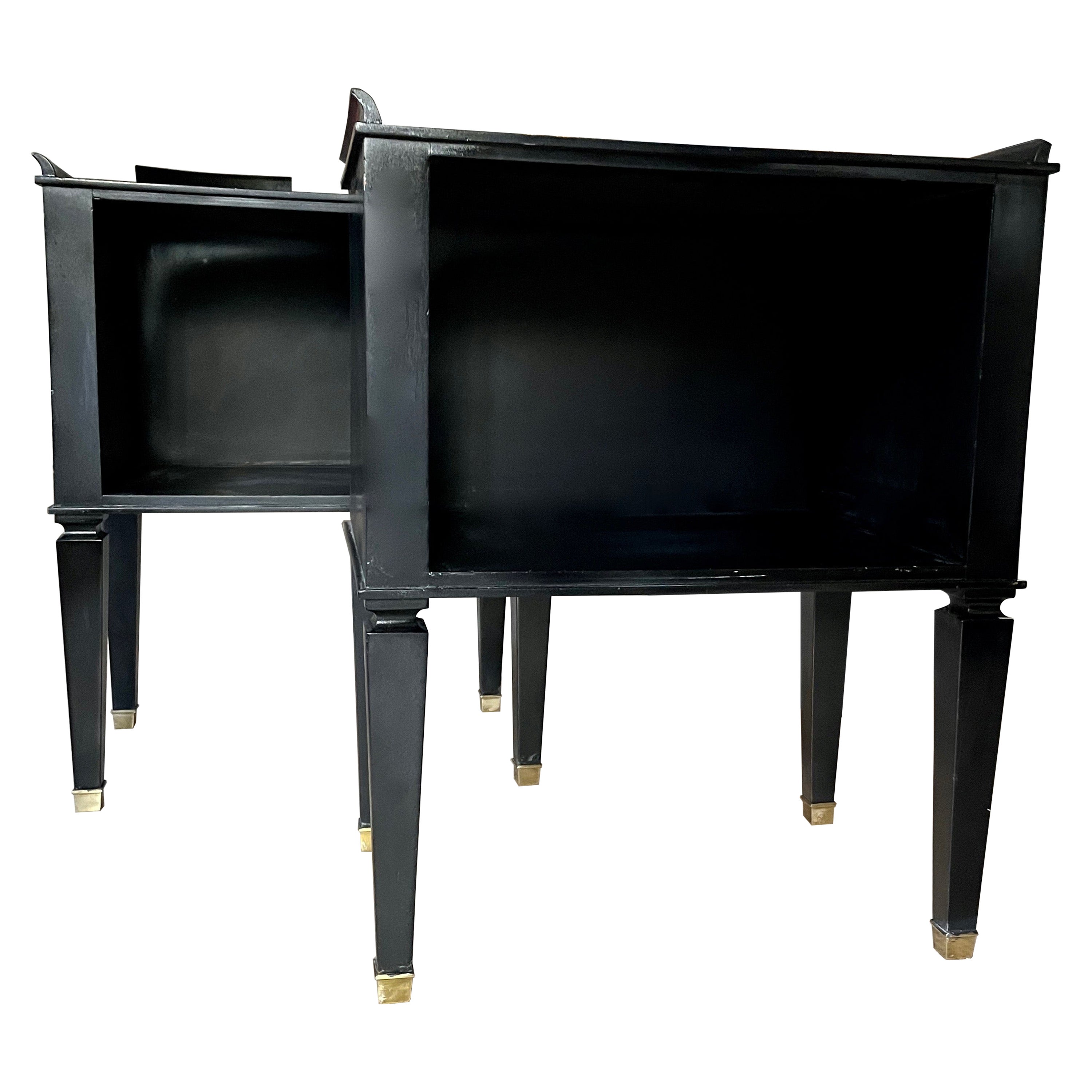 Pair of Ebonized Neoclassical Side Tables, France 1950.