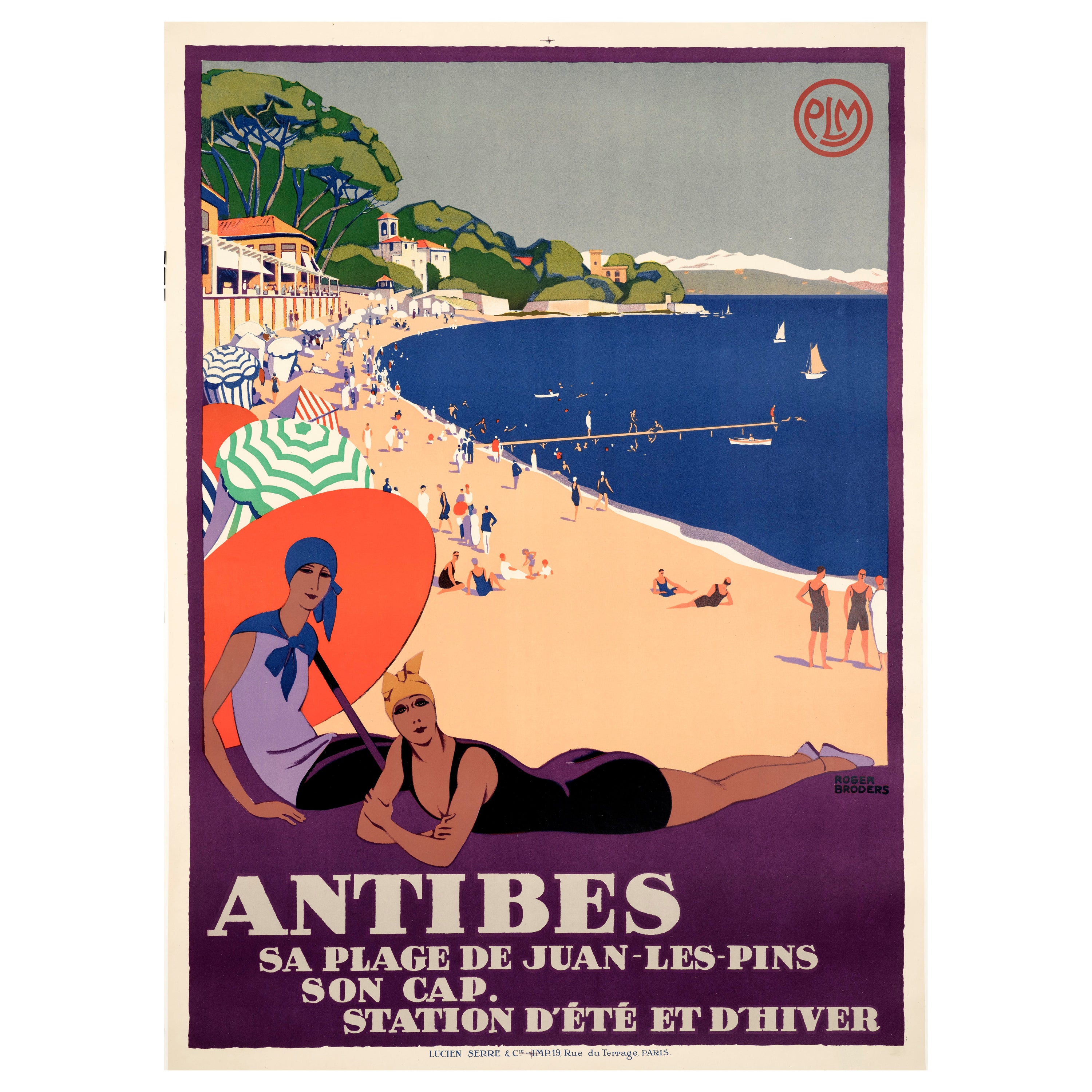 Broders, Original Art Deco Poster, Antibes, French Riviera, Beach, PLM, 1928