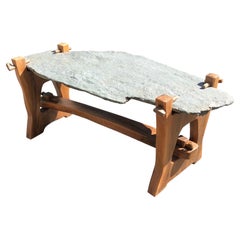 Brutalist stone and wood coffee table