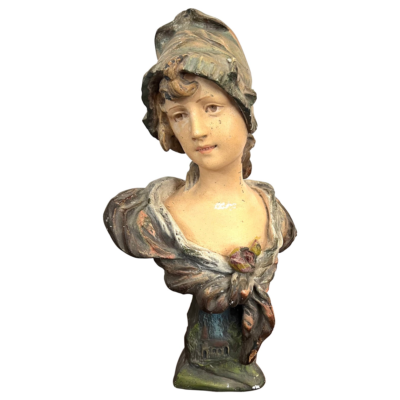 Large sculpture Statue Woman Girl Lady Bust 1900 Art Nouveau For Sale