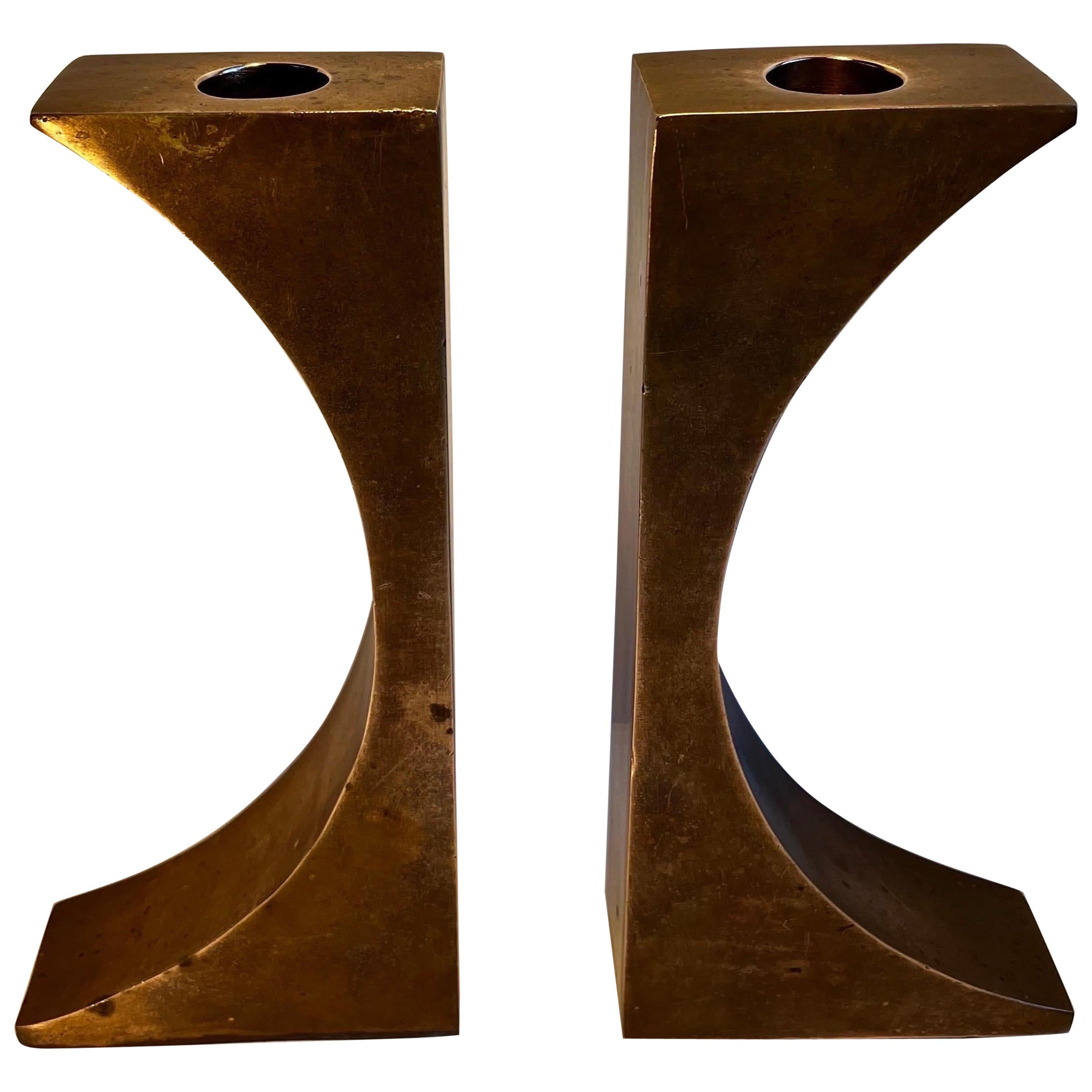 Pair of  Bronze Candlesticks or Bookends in the style M. Gerber, c 1970 For Sale