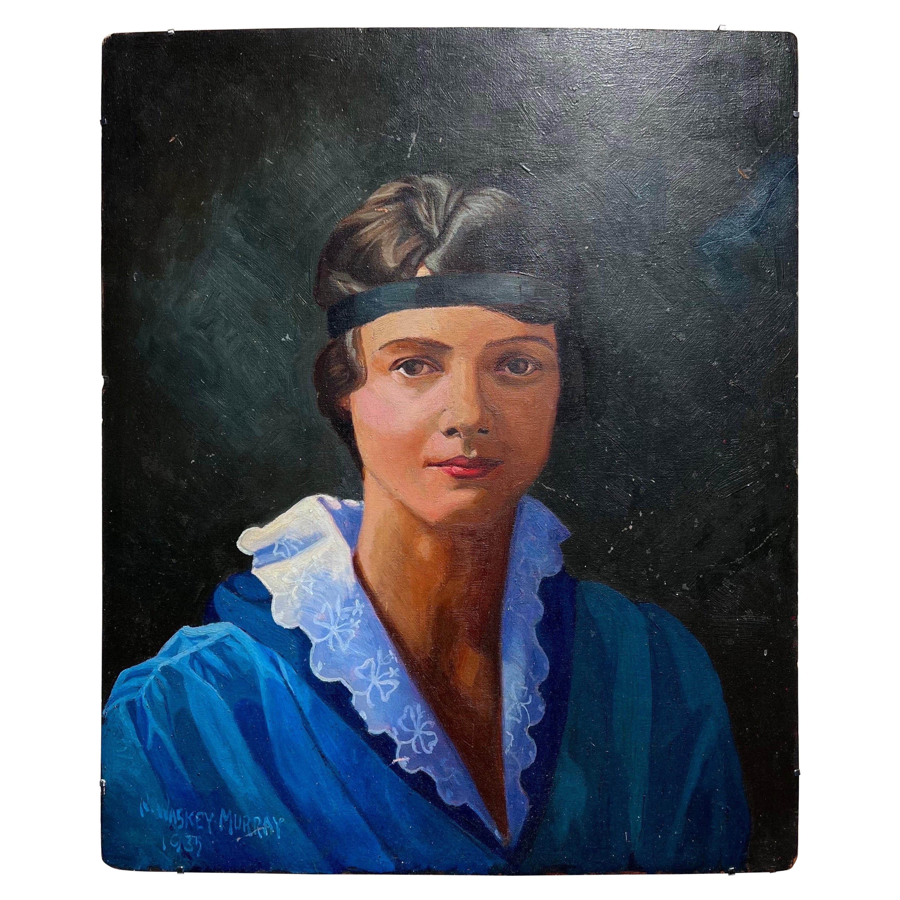 Portrait of a Woman on board, signed, dated 1935 For Sale