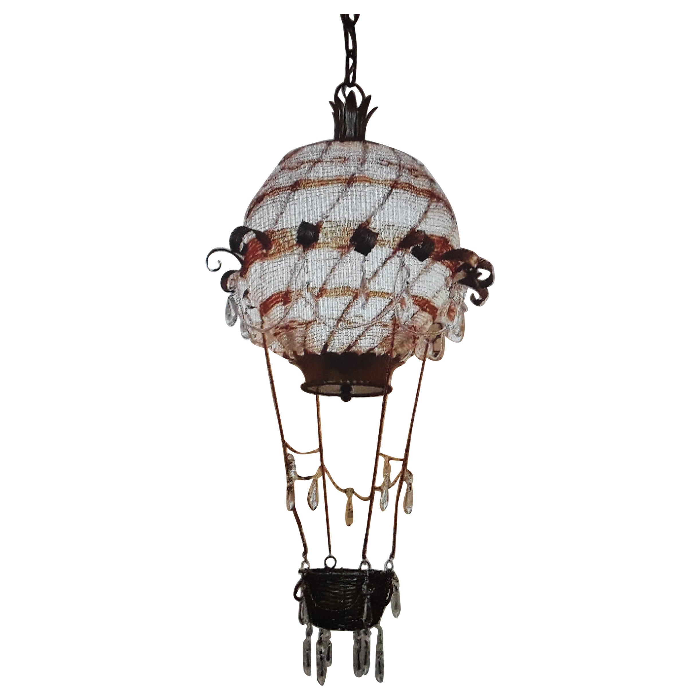 1940's French Hollywood Regency Micro Crystal Beaded Hot Air Balloon Chandelier 