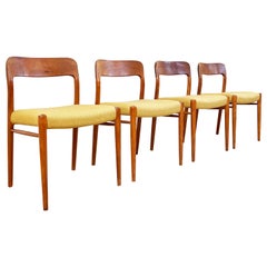 Vintage Set of 4 Teak Denmark Mid Century Niels Moller Model 75 Teak Danish Chairs
