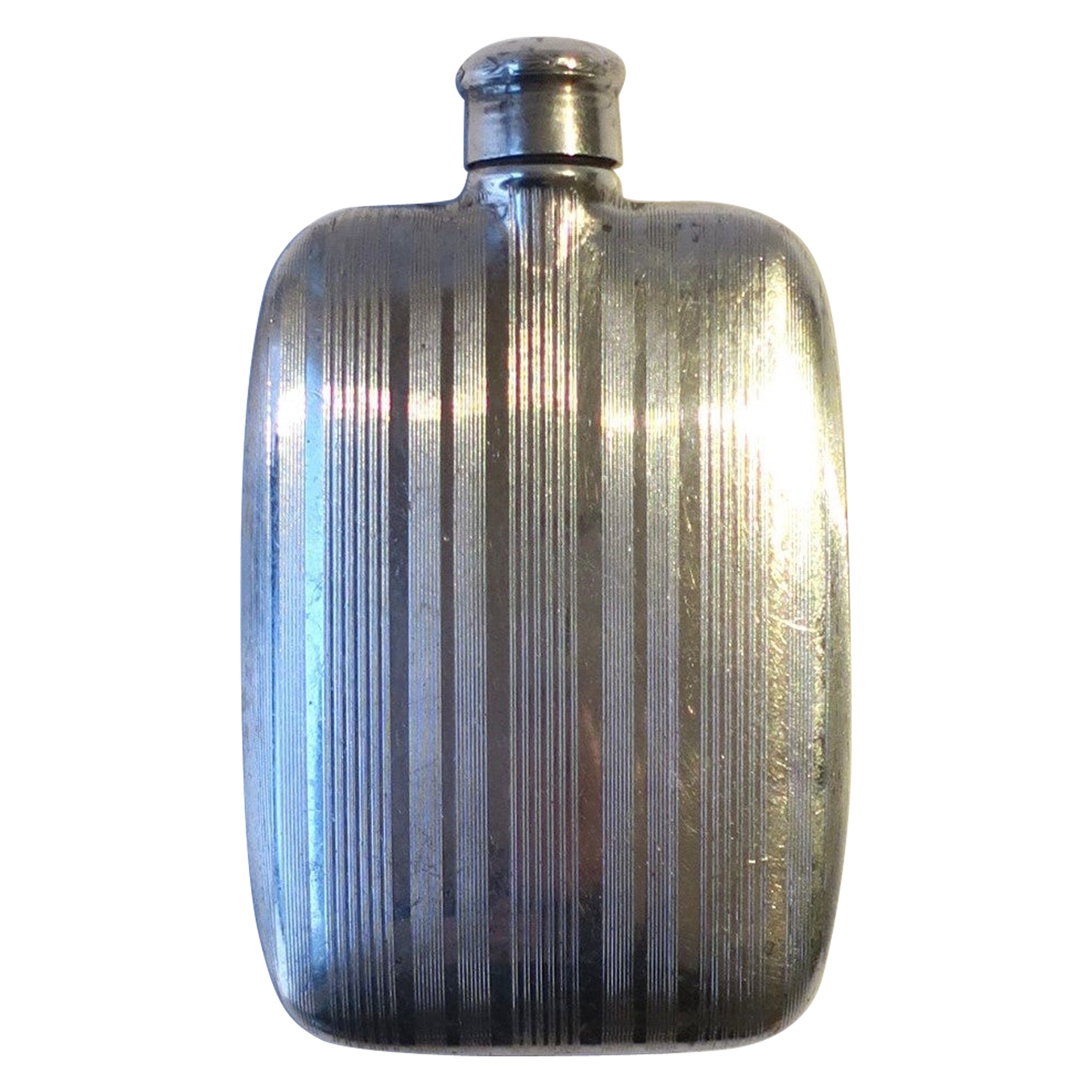 Sterling Silver Hip Pocket Flask Art Deco Period For Sale