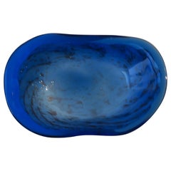 Retro Blue and White Art Glass Bowl 
