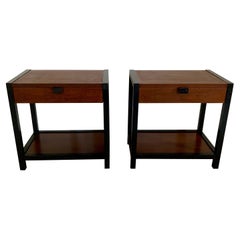 Milo Baughman for Directional Walnut and Ebonized Nightstands. 