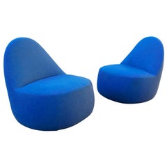 Pair of Mitt Lounge Chairs by Harry & Claudia Washington for Berhardt, Deep Blue