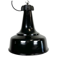 Retro Industrial Black Pendant Factory Lamp with Cast Iron Top, 1970s