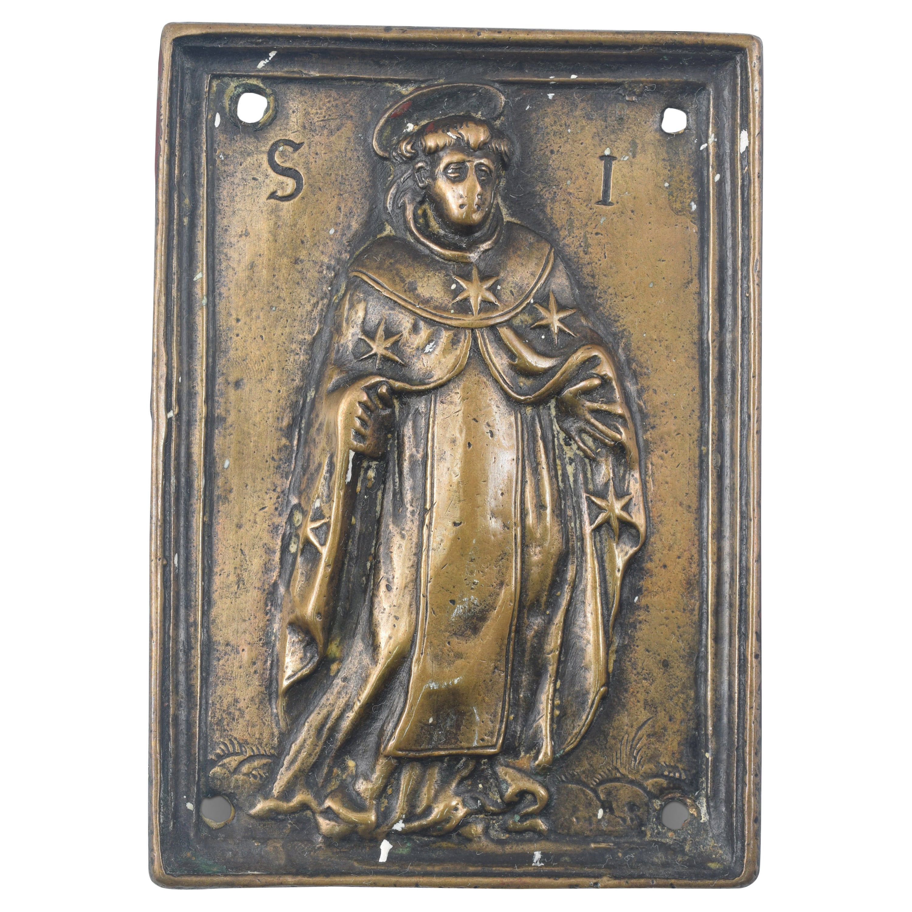Devotionale Plakette, Saint Dominic. Bronze. Spanische Schule, 19. Jahrhundert. im Angebot