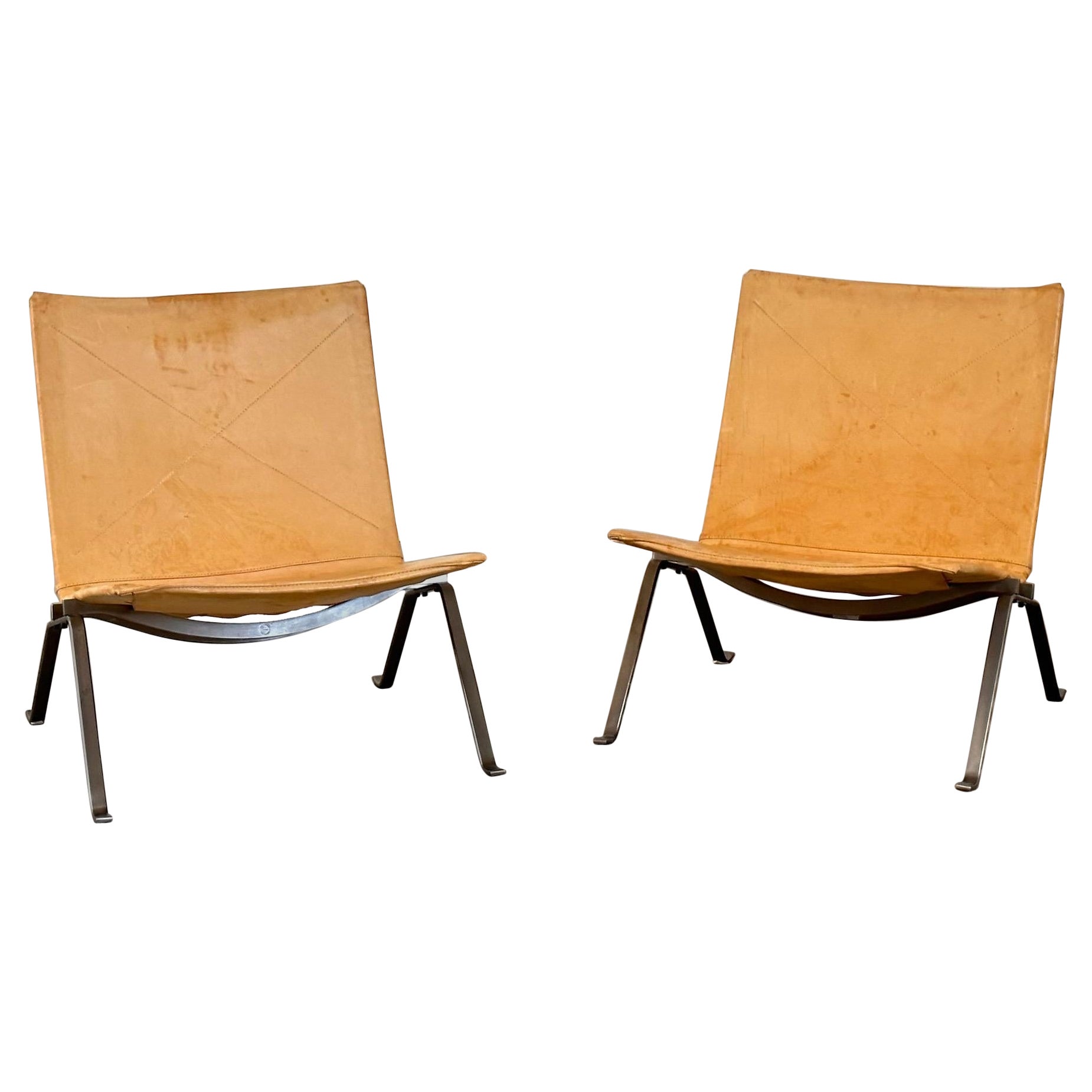 Poul Kjaerholm "PK22" Lounge Chairs for Fritz Hansen in Cognac Leather, 1956 For Sale