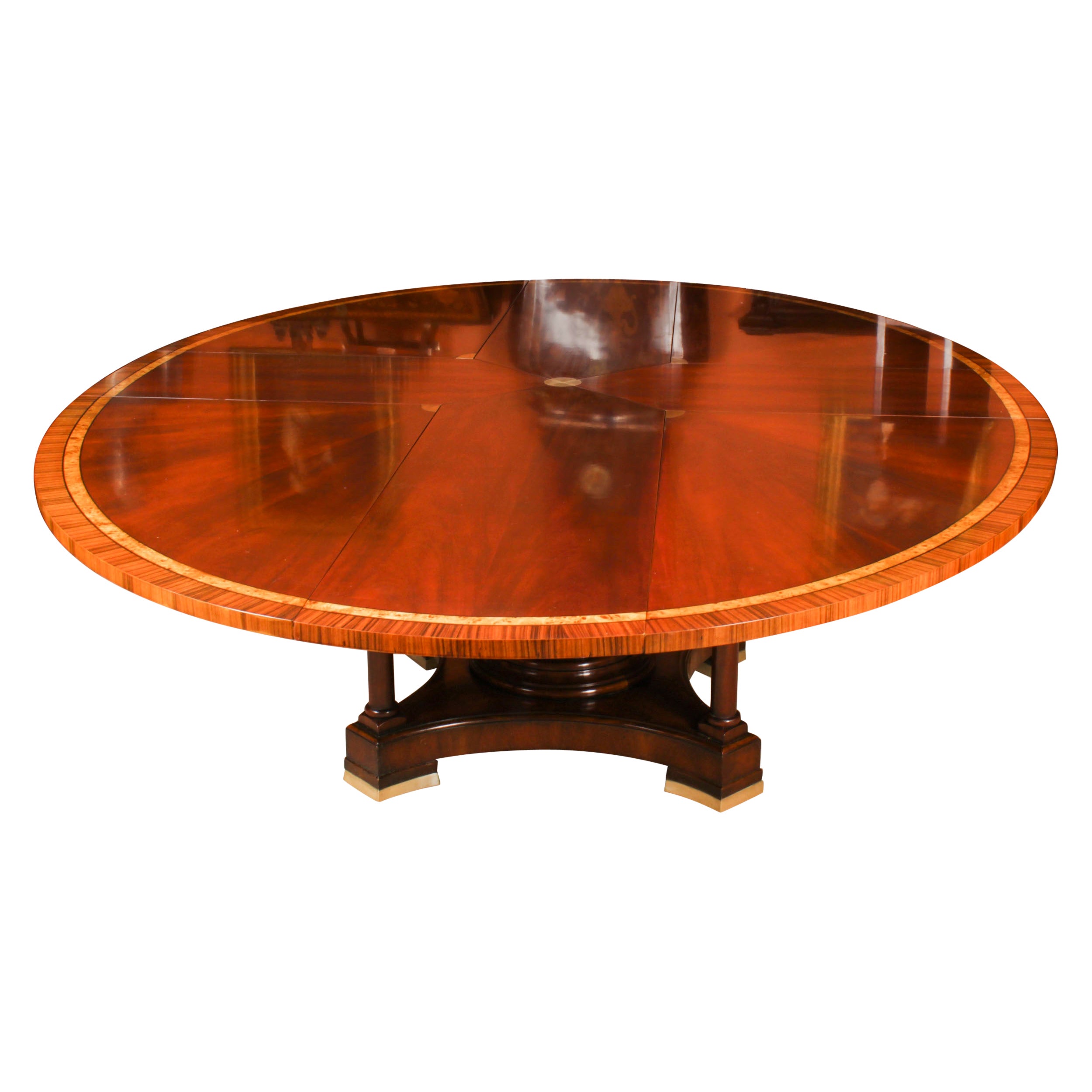 Großer ovaler Vintage-Esstisch aus geflammtem Mahagoni-Jupe, 9 Fuß x 6 Fuß3 Zoll, 20. Jahrhundert im Angebot