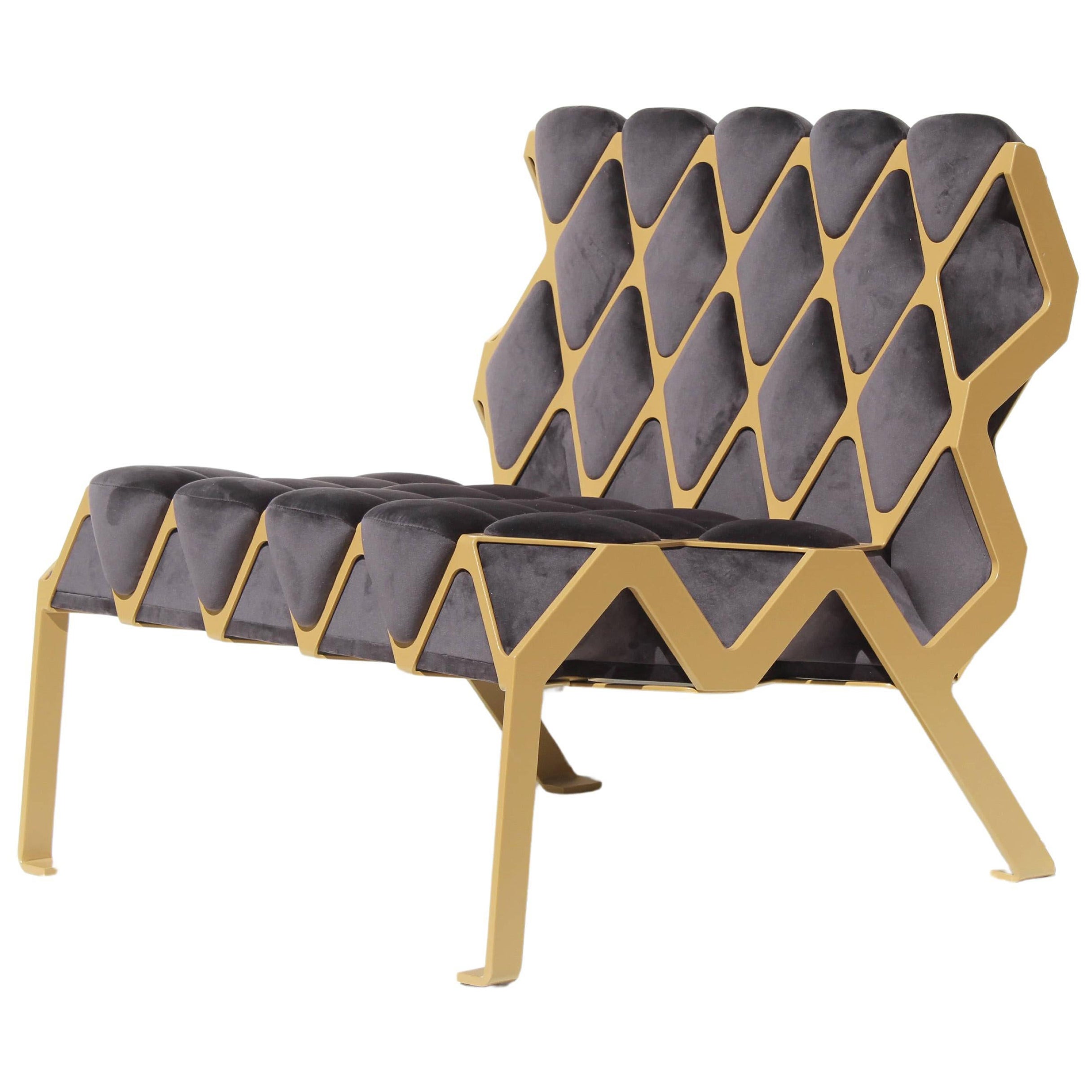 Handcrafted Matrice Chair in Steel and Velvet by Tawla in stock For Sale