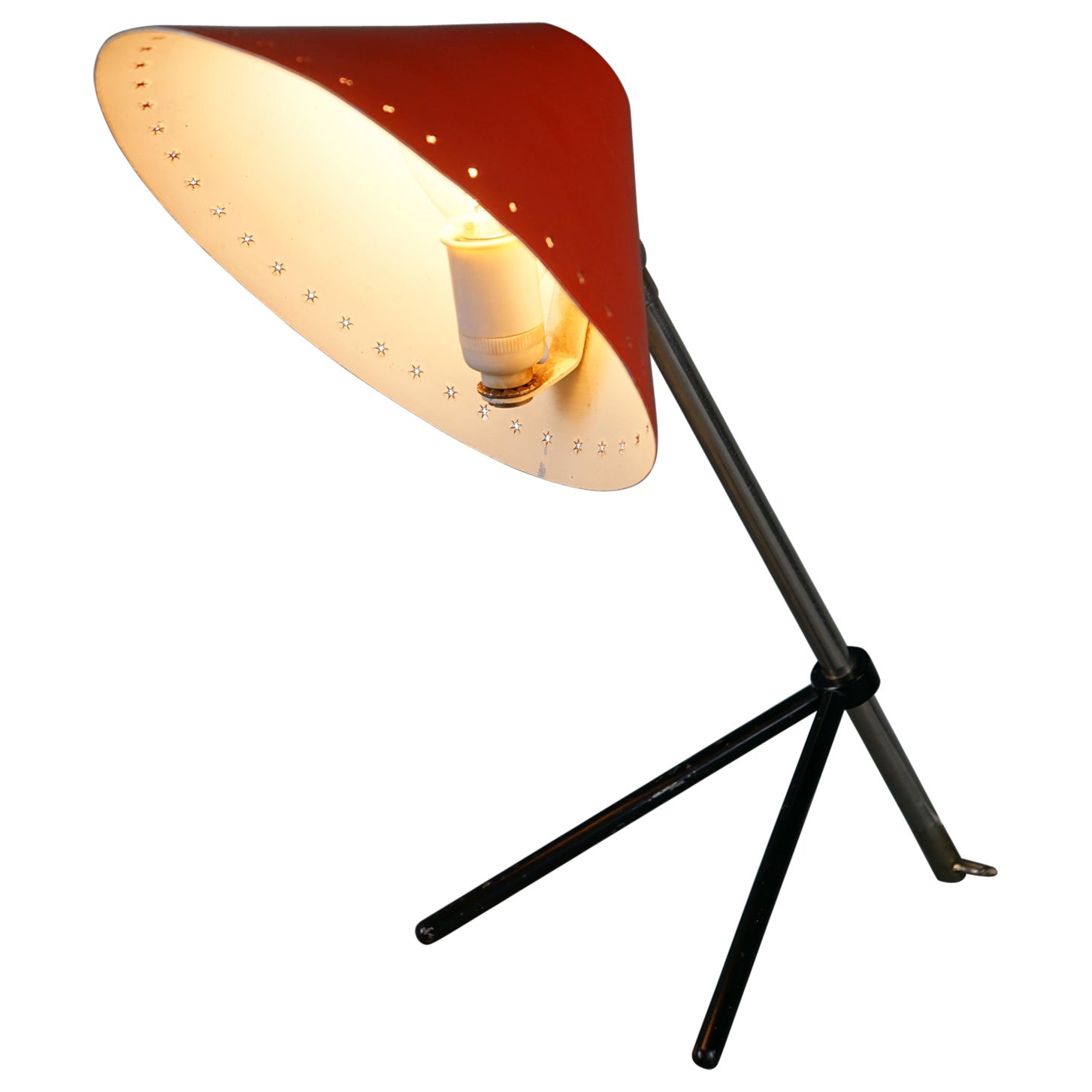 Striking vintage Hala Zeist design table lamp with red shade For Sale