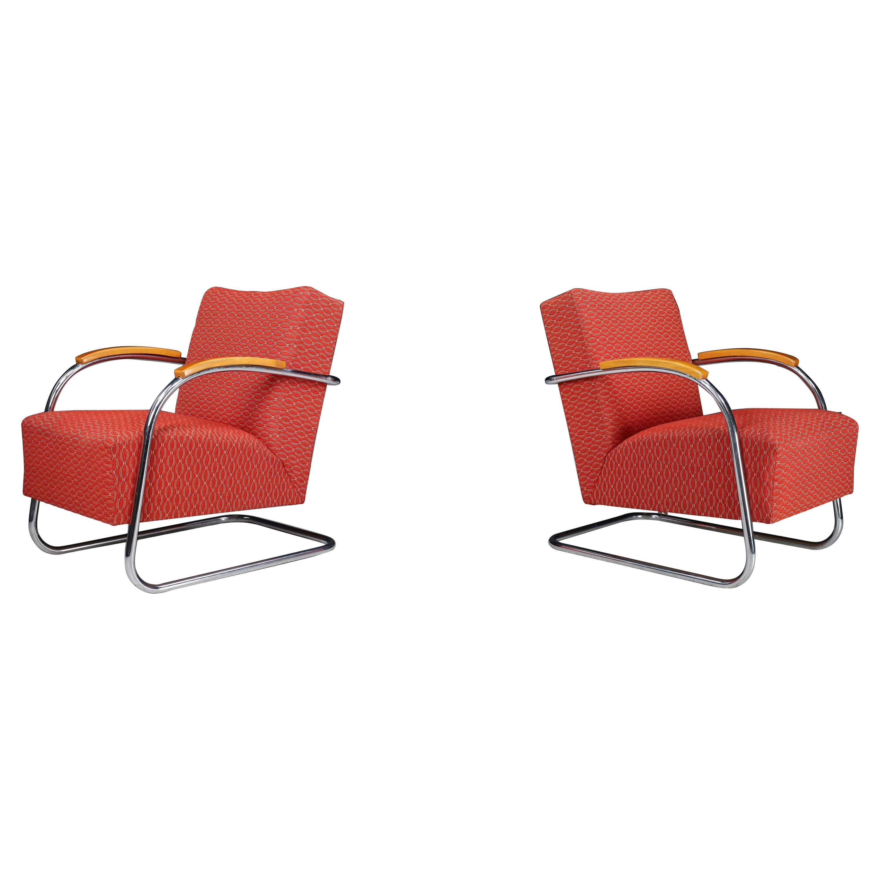 Mucke & Melder Bauhaus Original Upholstered Armchairs, Czech Republic 1930s  