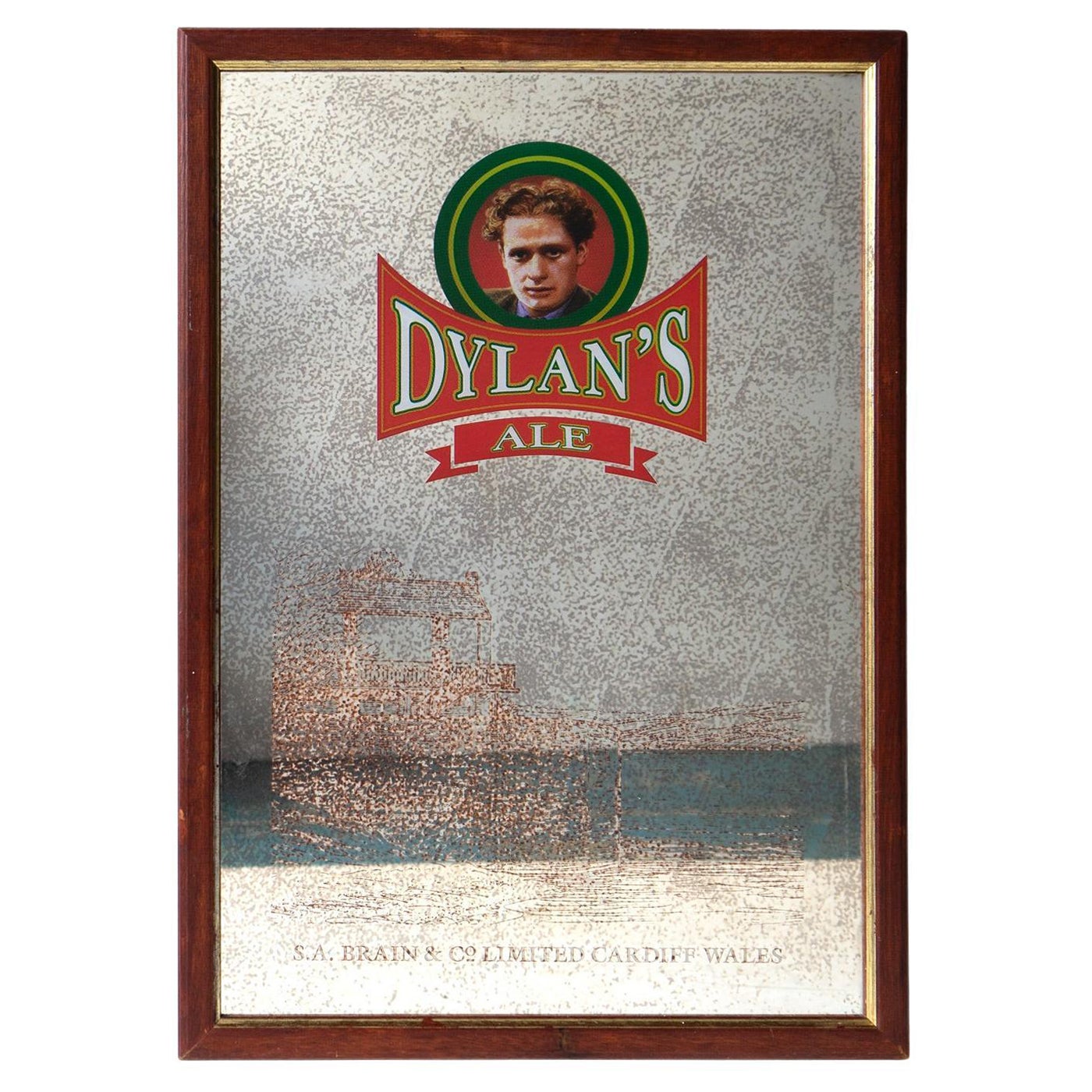 Dylan Thomas Interest Vintage Dylan's Ale Brains Brewery Advertising Mirror Sign